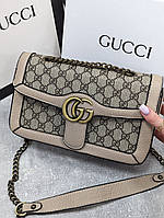 Женская сумка Gucci на плечо Гуччи Marmont бежевый