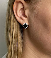 Срібні сережки конюшина з оніксом д.13см.