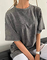 Стильна жіноча подовжена футболка, варена оверсайз футболка сірого кольору