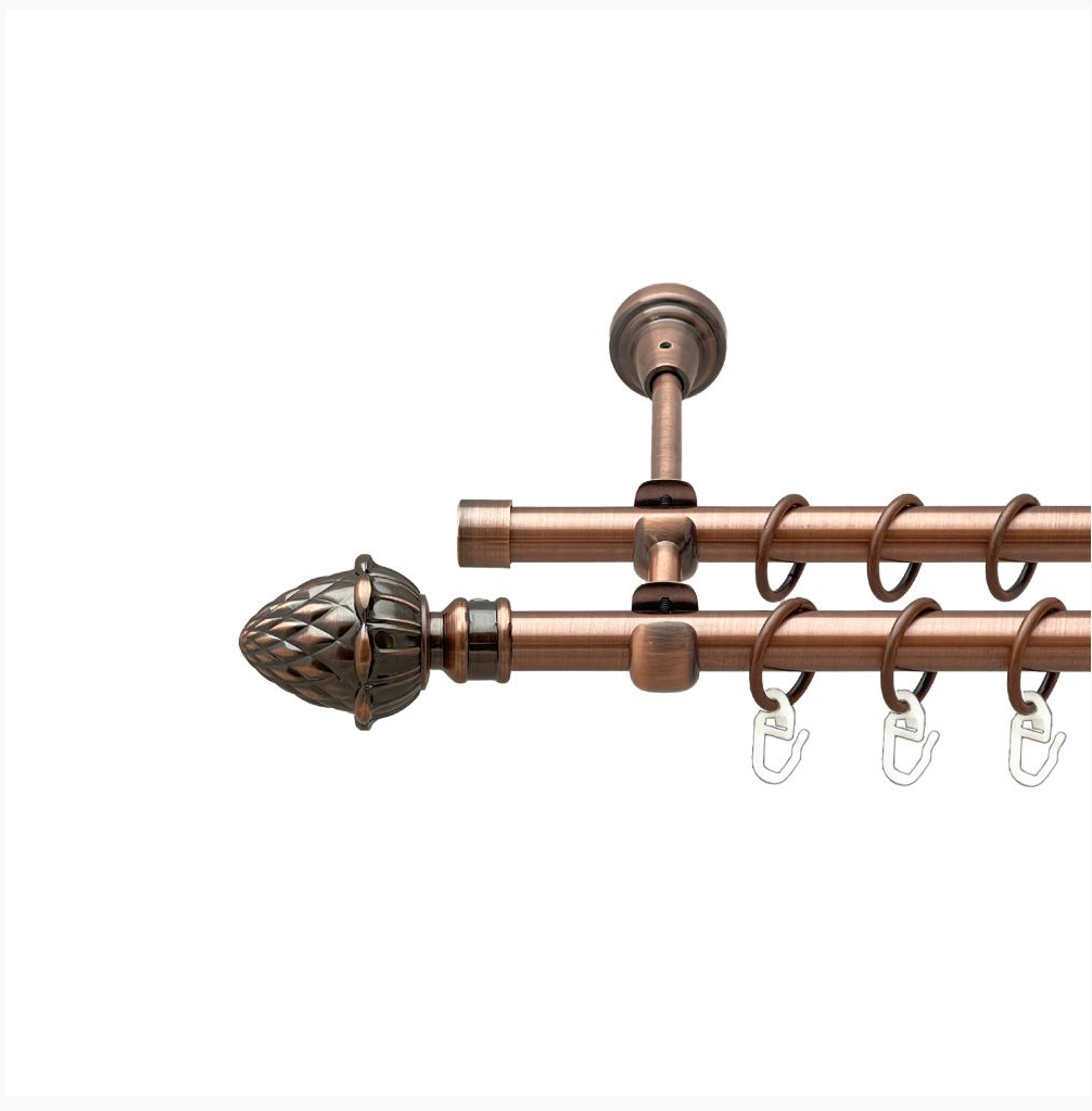 Карниз кований для штор подвійний мідь Шишка 16мм діаметр гладкий комплект, фото 1