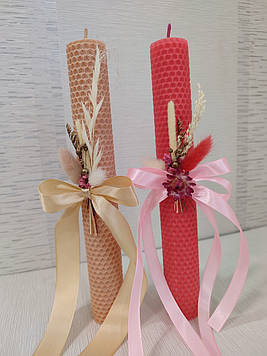 Свічка із натуральної вощини Стрітенська з декором, 26*3,5см