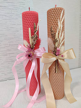 Свічка із натуральної вощини Стрітенська з декором, 26*5см