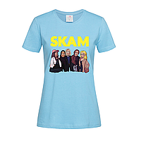Голубая женская футболка С принтом Skam (13-14-1-блактний)