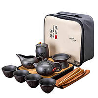 Дорожный набор для чайной церемонии Lesko Black Matt керамический из 10 предметов 24шт