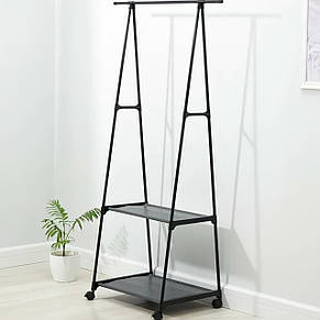 Підлогова пересувна вішалка для одягу The New Coat Rack стійка з поличками на коліщатках чорний (YH6601), фото 3