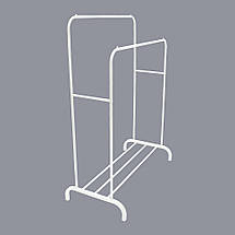 Подвійна стійка для одягу Double floor Hanger, вішалка, рейл із полицею для взуття білого кольору (212), фото 6