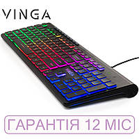 Клавиатура для компьютера с подсветкой Vinga KB460 USB, Black (черная), проводная, классическая полноразмерная