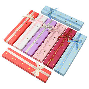 Коробочка прямокутна картонна з принтом і бантом під браслет розмір 21Х45Х23 мм 12 штук в пакованні мікс