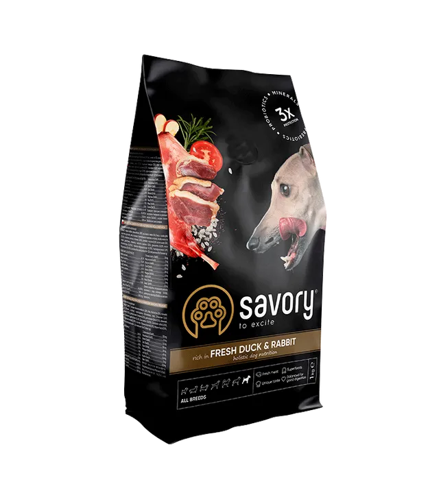 Сухий корм для собак усіх порід Savory 1 кг (кролик та качка)