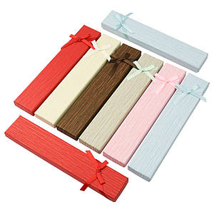 Коробочка прямокутна картонна однотонна з бантом під браслет розмір 21Х40Х23 мм 12 штук в пакованні мікс