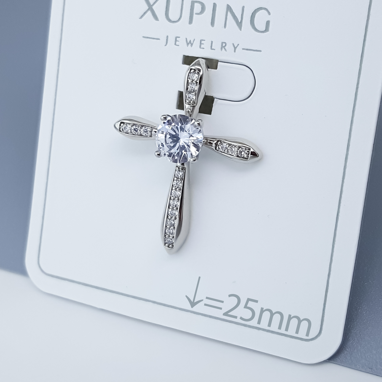 Хрест Класика з цирконієм, медсталь Xuping, родій