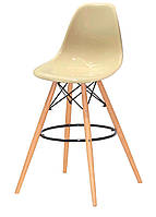 Барный стул Nik Bar 75 Блеск деревянные ножки, высота сиденья 75 см, сиденье глянцевый пластик Молочный 100
