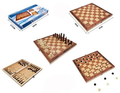 Шахи 3в1(шахи,шашки,нарди),дерев.,в кор-ці,34х17,5х4см №W6628(12)
