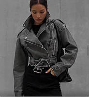 Женская куртка косуха AFTF BASIC укороченная в стиле винтаж фабричный Китай