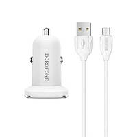 Автомобильное зарядное устройство для Borofone BZ12A 1 USB 2.1 A QC 3.0 Micro White +кабель