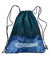 Рюкзак мішок сумка для змінного взуття чорний із синьою кишенею