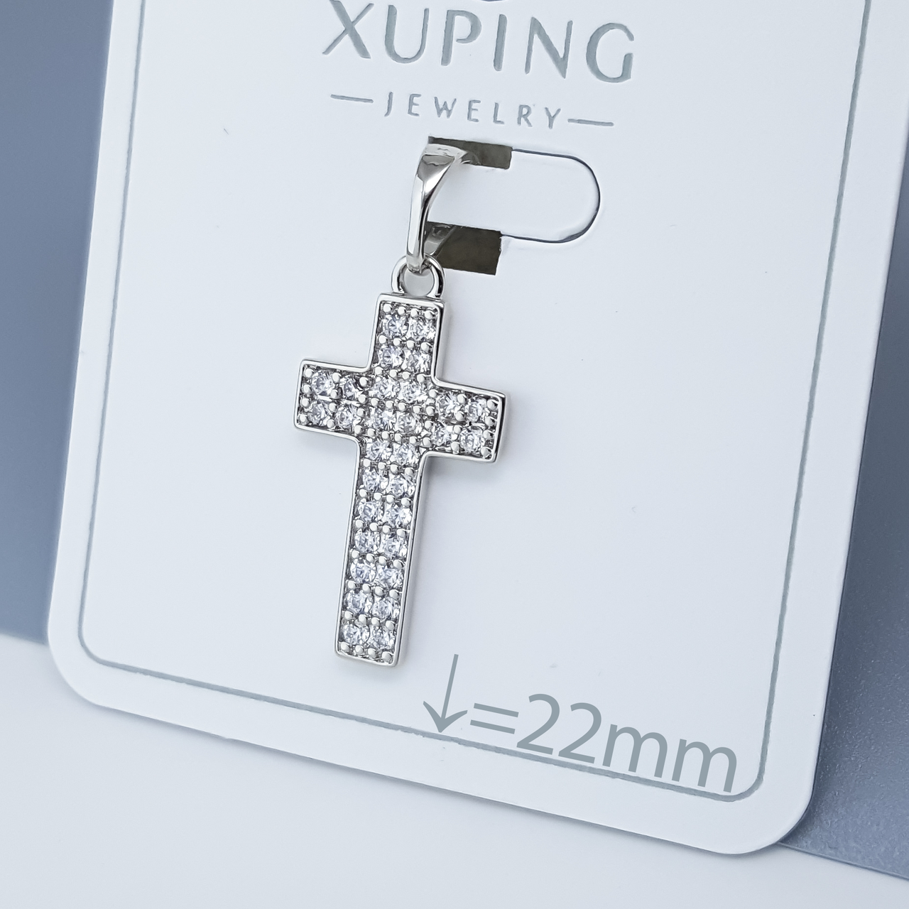 Хрест Масивний з розсипом цирконію, медсплав Xuping, родій
