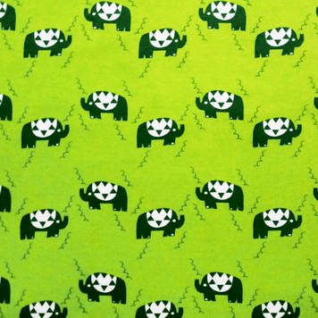 Кулір стрейч трикотажное полотно преміум з принтом слони на зеленому