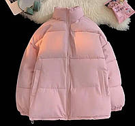 Осенняя базовая теплая женская куртка оверсайз Модная стильная курточка на змейке синтепон 250 на подкладке Розовый, 60/64
