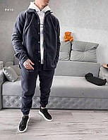 Мужской костюм штаны рубашка-овершот (цвет джинс) красивый теплый стильный комплект монохром флис sPK10