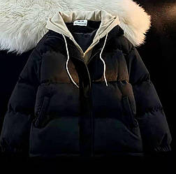 Осіння базова тепла жіноча куртка оверсайз Замшевий пуховик з вшитим коміром синтепон 250