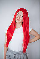 Довга рівна яскраво червона перука з імітацією росту волосся