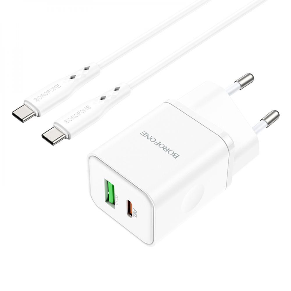 Мережевий Зарядний Пристрій Borofone BN7 PD20W+QC3.0 Type-C To Type-C Колір Бiлий 6974443384345