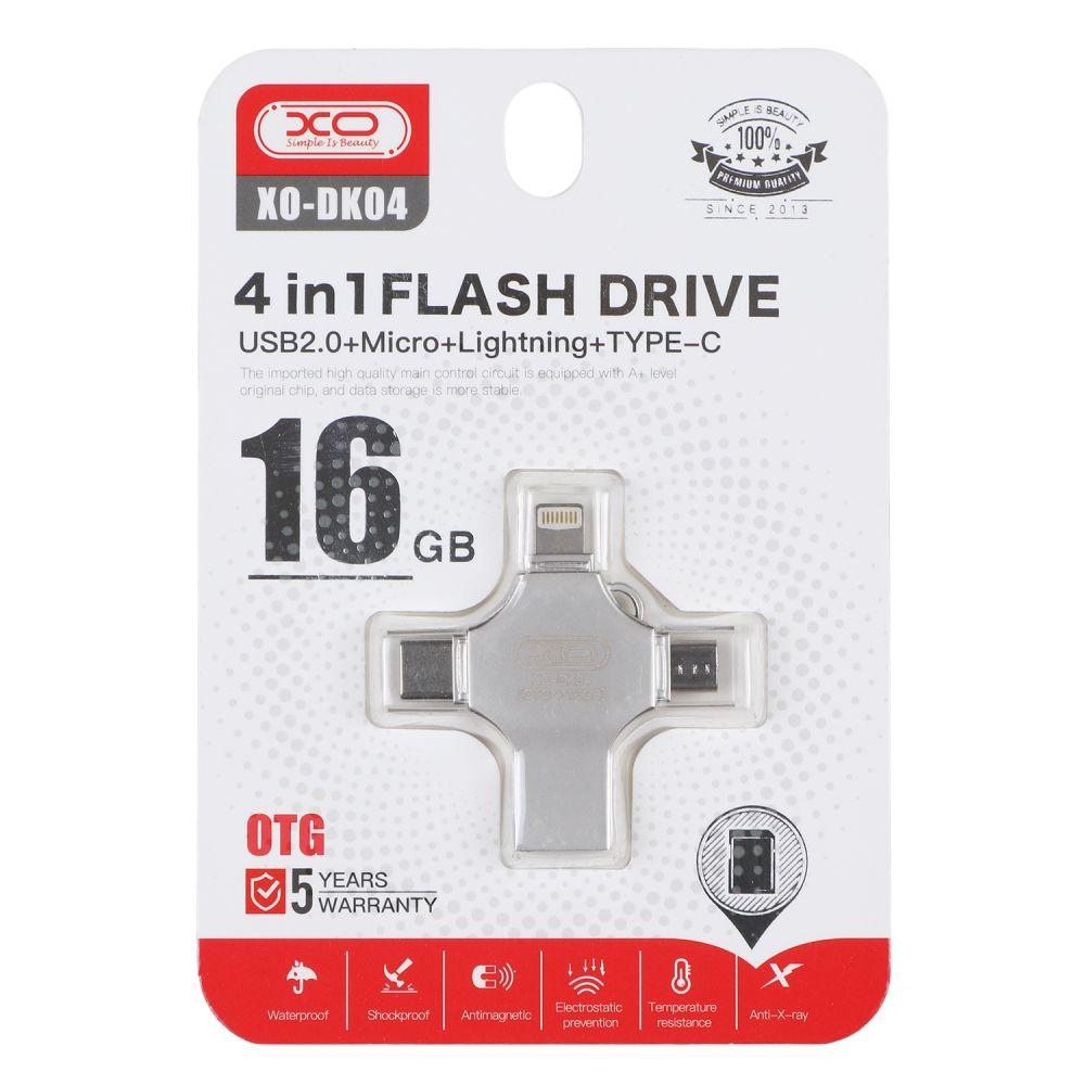 USB флеш-накопичувач XO DK04 USB2.0 4 in 1 16GB Колір Сталевий 6920680826612