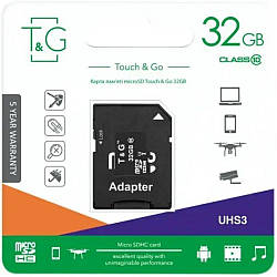 Карта Пам'яті  T&amp;G MicroSDHC 32gb UHS-3 10 Class &amp; Adapter Колір Чорний 4711472589776