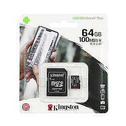 Карта Пам'яті Kingston Canvas Select Plus microSDXC (UHS-1) 64gb 10 Class &amp; Adapter Колір Чорний 740617298697