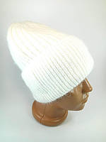 Шапка зимняя женская теплая белая Ангоровая пушистая шапка с отворотом Объемные шапки размер 55-57