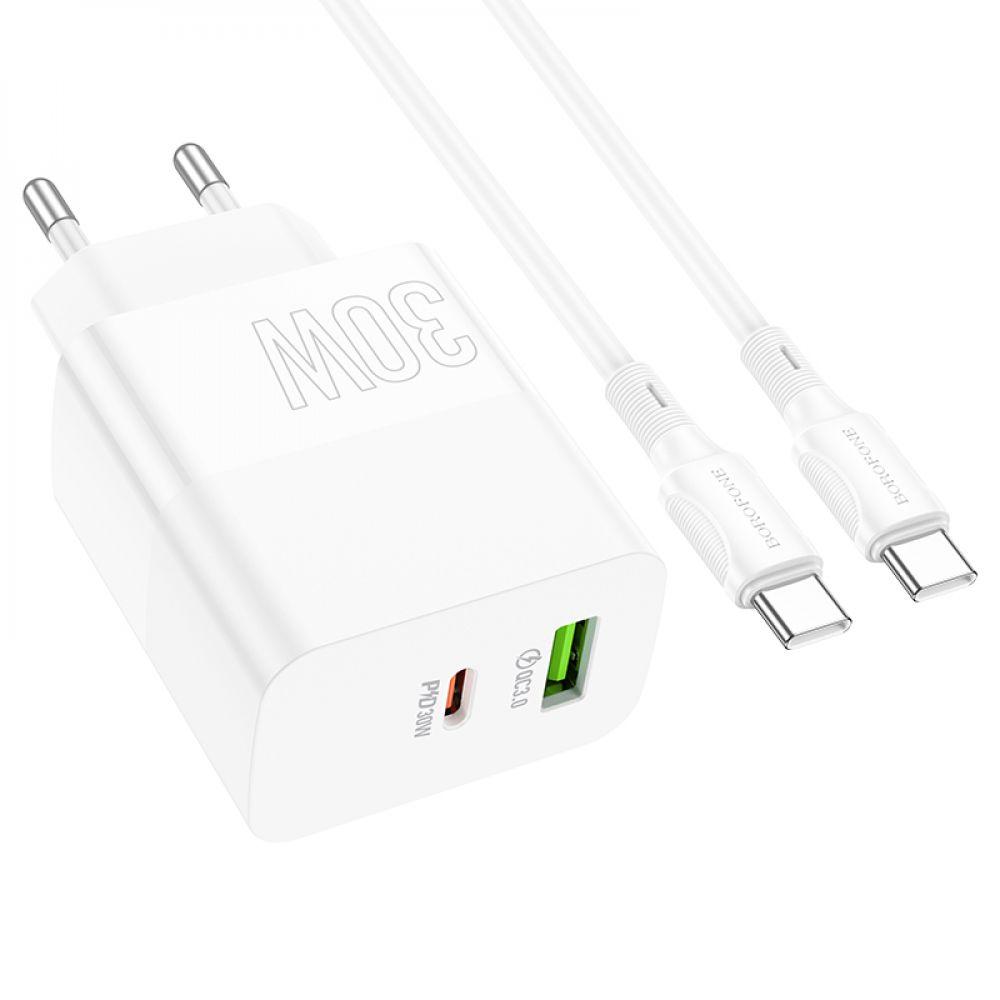 Мережевий Зарядний Пристрій Borofone BA75A Powerfull PD+QC 30W Type-C to Type-C Колір Бiлий 6941991101106