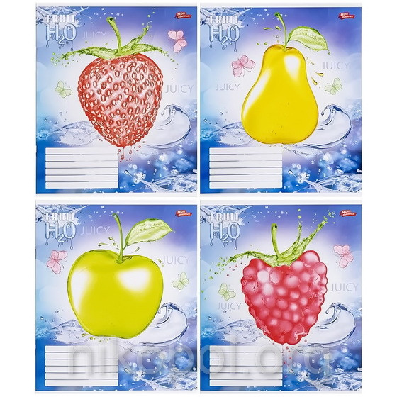 Зошит шкільний 12 аркушів у косу лінію, серія "Фрукти у воді", білизна 100%