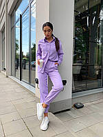 Стильный трендовый вельветовый женский прогулочный костюм базовый микро-вельвет брюки и рубашка на пуговицах 50/52, Сиреневый