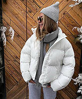 Женская стильная куртка пуховик стеганная легкая плащевка зимняя теплая синтепон 250 еврозима деми OS 42/44, Белый