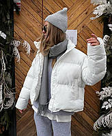 Женская стильная куртка пуховик стеганная легкая плащевка зимняя теплая синтепон 250 еврозима деми OS 46/48, Белый