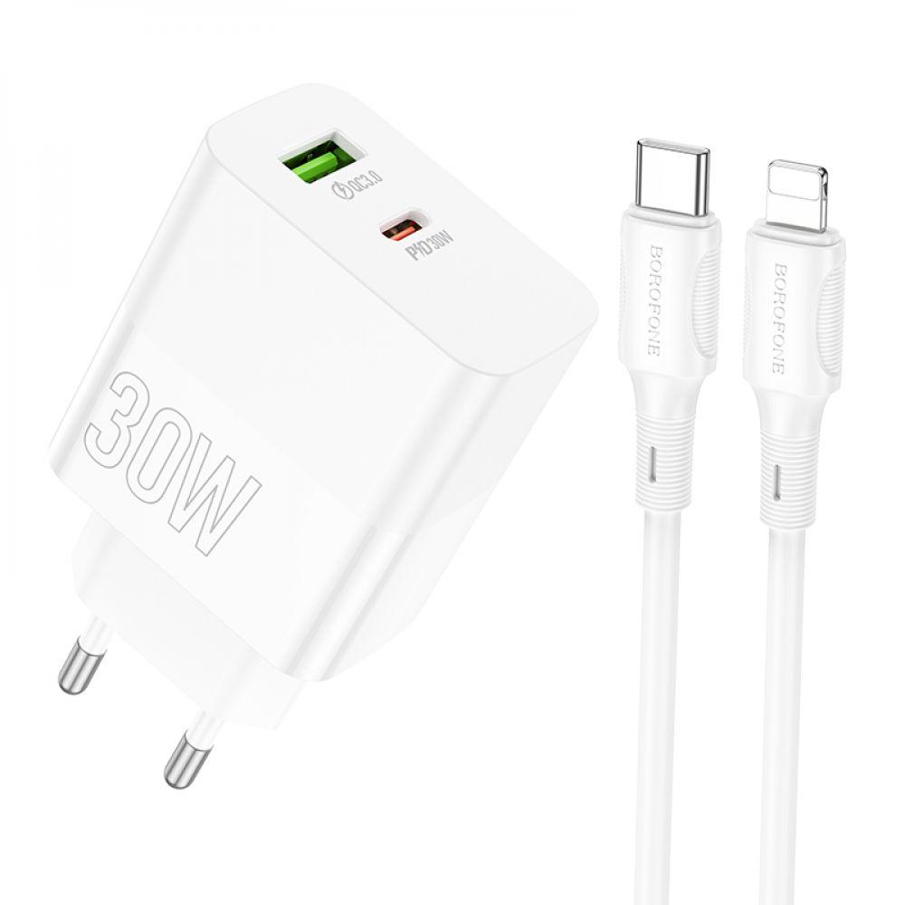 Мережевий Зарядний Пристрій Borofone BA75A Powerfull PD+QC 30W Type-C to Lightning Колір Бiлий 6941991101090