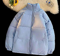 Осенняя базовая теплая женская куртка оверсайз Модная стильная курточка на змейке синтепон 250 на подкладке OS 42/46, Голубой