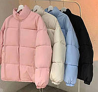 Осенняя базовая теплая женская куртка оверсайз Модная стильная курточка на змейке синтепон 250 на подкладке OS 54/58, Розовый