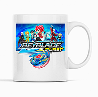Біла чашка (кухоль) з оригінальним принтом гри Beyblade "Дзига Beyblade burst - Бейблейд берст. Персонажі"