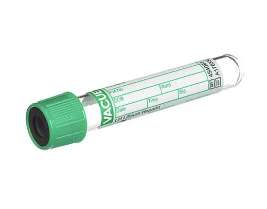 454084 VACUETTE® пробірка з літій гепарином Separator 13x75, 4 мл, зелений ковпачок, чорне кільце, фото 1