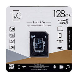 Карта Пам'яті T&G MicroSDXC 128gb UHS-3 10 Class & Adapter Колір Чорний 4711472587918