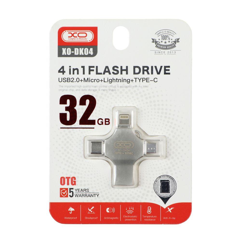 USB флеш-накопичувач XO DK04 USB2.0 4 in 1 32GB Колір Сталевий 6920680825974