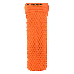 Одинарний надувний матрац із подушкою Nature Hike ULTRALIGH TPU 185x54x3см. Вага 460 г оранж