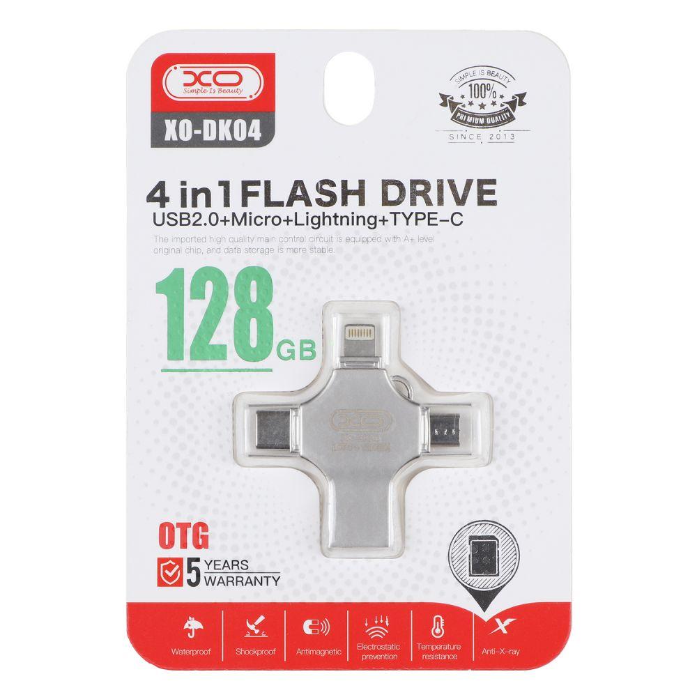 USB флеш-накопичувач XO DK04 USB2.0 4 in 1 128GB Колір Сталевий 6920680825998
