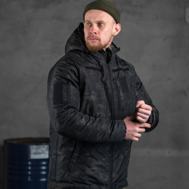 Военная куртка зимняя утепленная на силиконе, тактический бушлат с подкладкой OMNI-HEAT черный мультикам XL - фото 1 - id-p2086685900