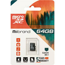 Карта Пам'яті Mibrand MicroSDXC 64gb UHS-1 10 Class Колір Чорний 8592112150138