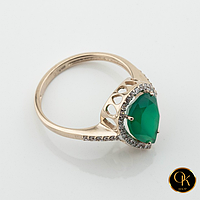 Золотое кольцо с зеленым ониксом и фианитами