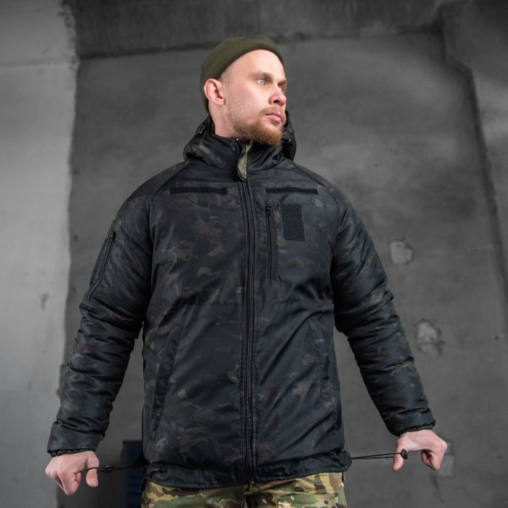 Военная куртка зимняя утепленная на силиконе, тактический бушлат с подкладкой OMNI-HEAT черный мультикам XL - фото 3 - id-p2086685900