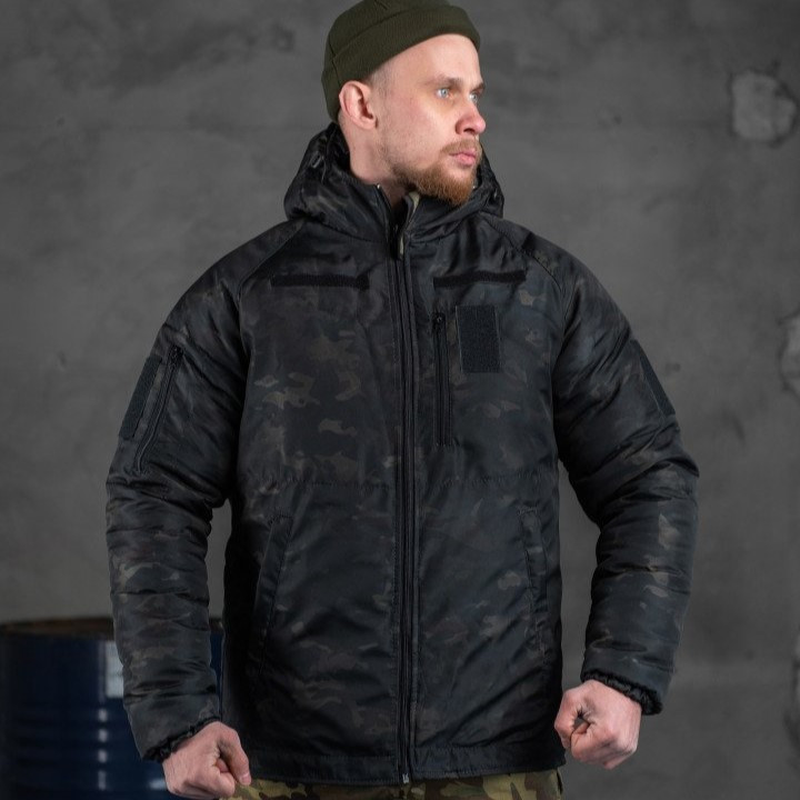 Военная куртка зимняя утепленная на силиконе, тактический бушлат с подкладкой OMNI-HEAT черный мультикам XL - фото 4 - id-p2086685900